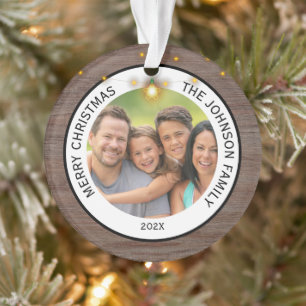Modern Rustic Farmhouse Family Photo Christmas Ornament