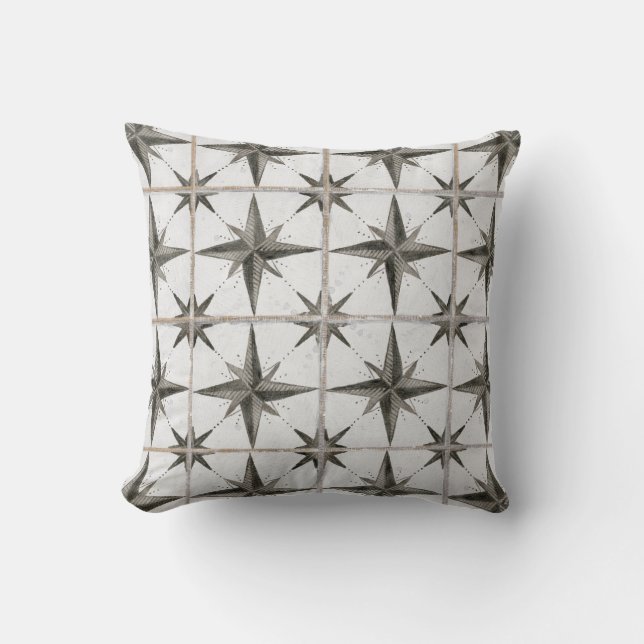 Modern Rustic Farmhouse Moravian Black White Star Cushion (Front)
