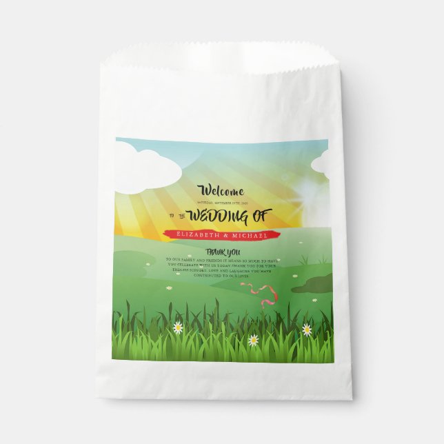 Modern Rustic Festival Wedfest Wedding Welcome Favour Bags (Front)