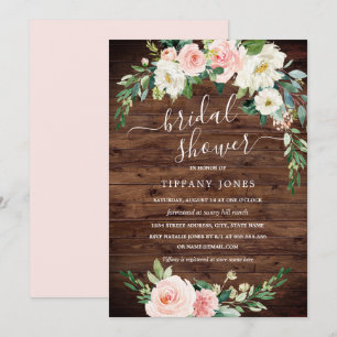 Modern Rustic Floral Blush Wreath Bridal Shower Invitation