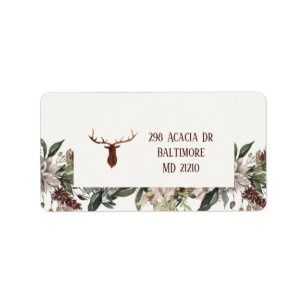 Modern rustic floral foliage stag barn holiday label