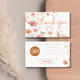 Modern Rustic Floral soft cream thank you Business Card