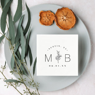 Modern Rustic Floral Stem Wedding Monogram Napkin