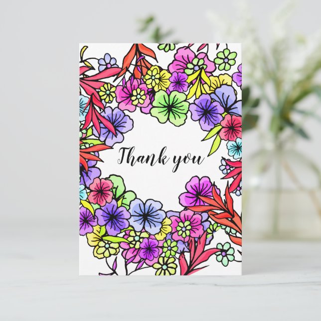 Modern rustic floral thank you card for her (Standing Front)
