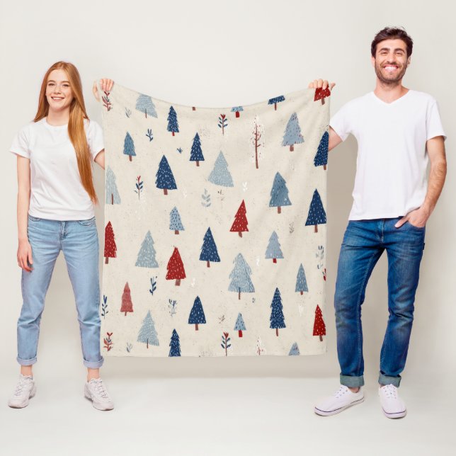 Modern Rustic Forest Tree Pattern Fleece Blanket (In Situ)