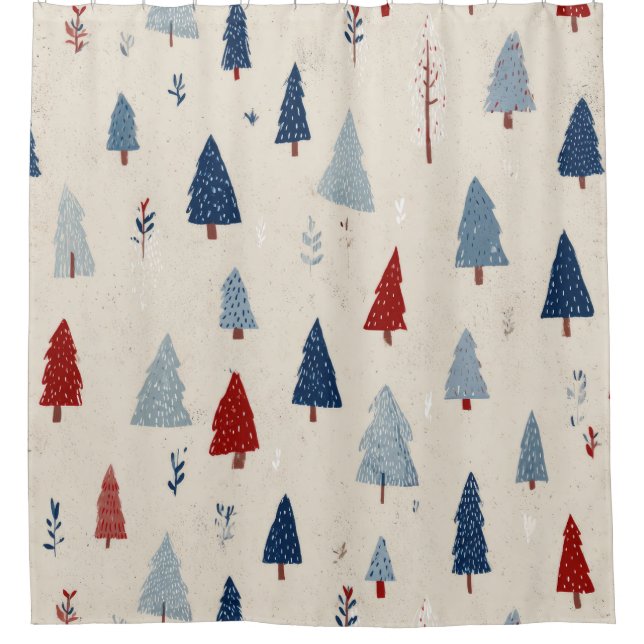 Modern Rustic Forest Tree Pattern Shower Curtain (Front)