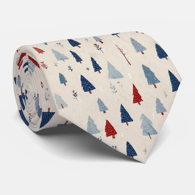Modern Rustic Forest Tree Pattern Tie (Rolled)