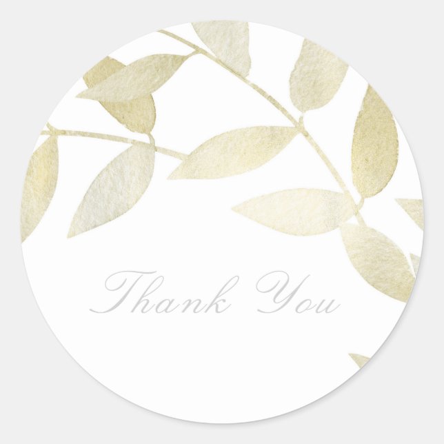 Modern Rustic Golden Gold Leaves Botanical Wedding Classic Round Sticker (Front)