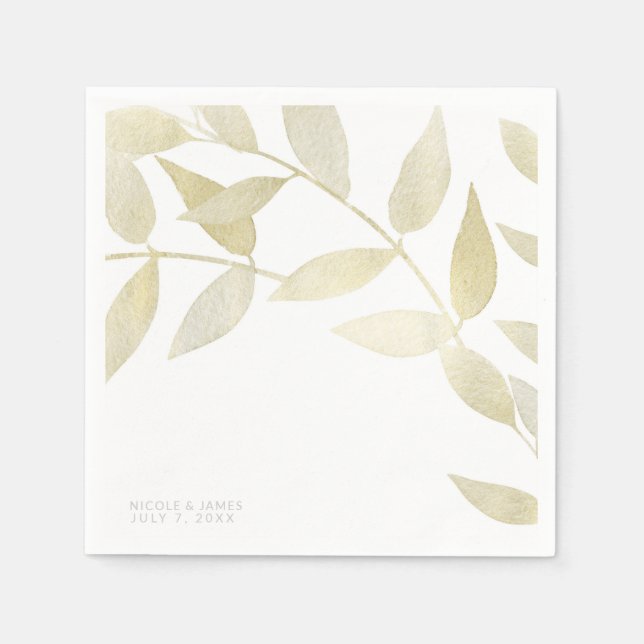 Modern Rustic Golden Gold Leaves Botanical Wedding Napkin (Front)