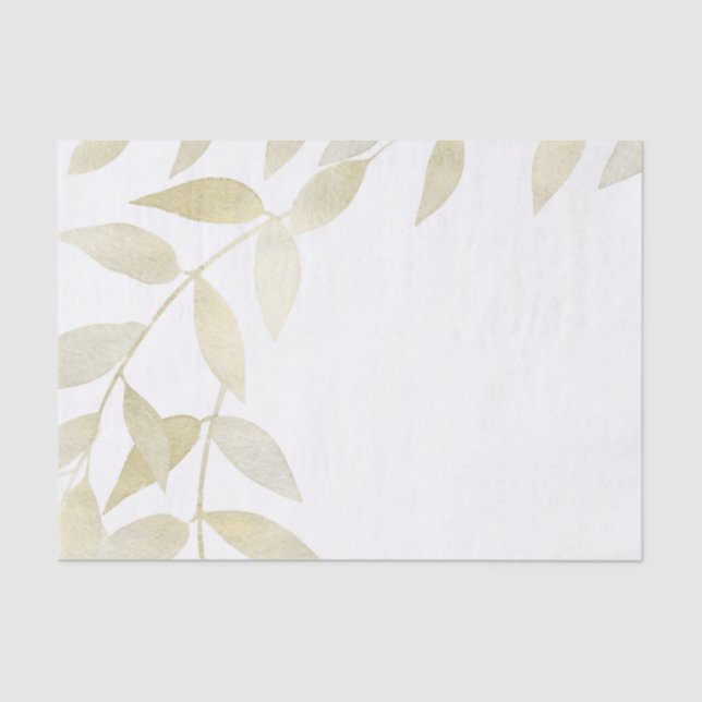 Modern Rustic Golden Gold Leaves Botanical Wedding Tissue Paper (Front)