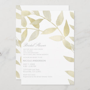 Modern Rustic Golden Gold Leaves Bridal Shower Invitation