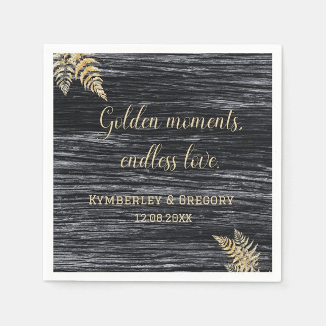 Modern Rustic Golden Moments Endless Love Wedding Napkin (Front)