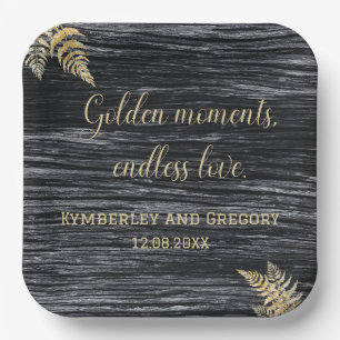 Modern Rustic Golden Moments Endless Love Wedding Paper Plate