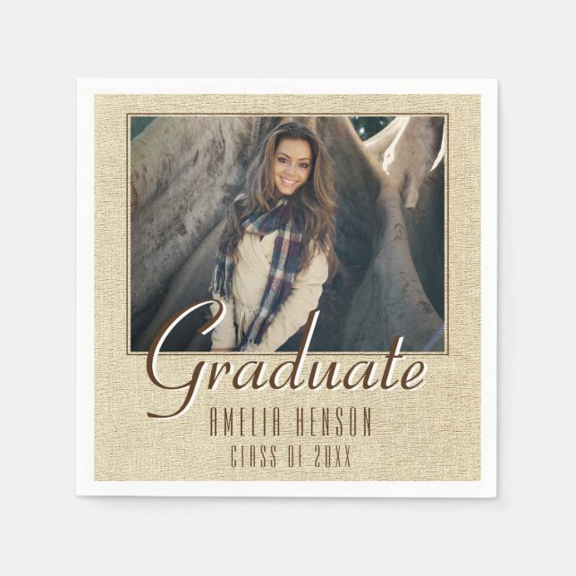Modern Rustic Graduate Photo Graduation Party Napkin (Front)
