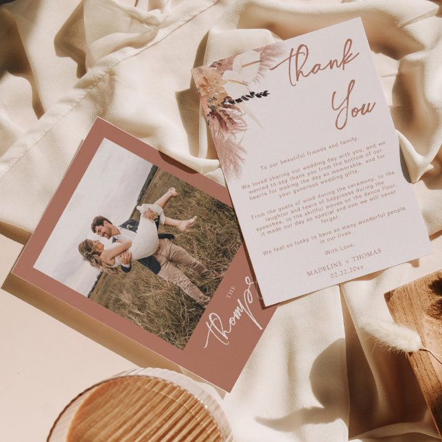 Modern Rustic Grass Bohemian Terracotta Wedding Thank You Card (Creator Uploaded)