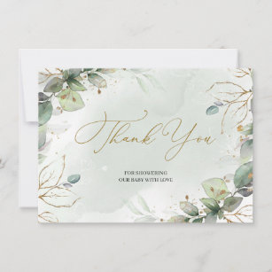 Modern Rustic greenery floral leaves and faux gold Thank You Card