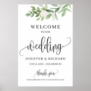 Modern rustic greenery floral wedding welcome poster