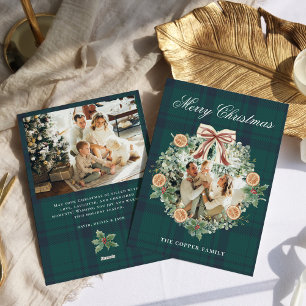 Modern Rustic Greenery Wreath Photo Christmas Card