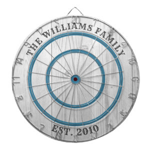 Modern Rustic Grey Barn Wood Family Name Dartboard