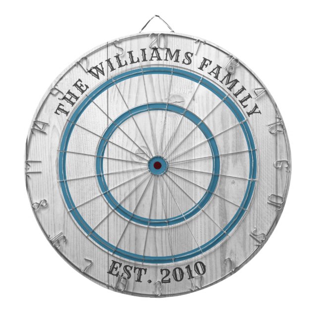 Modern Rustic Grey Barn Wood Family Name Dartboard (Front)