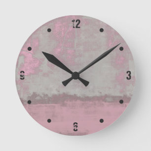 Modern rustic grey mallow pink abstract round clock