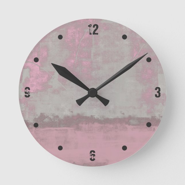 Modern rustic grey mallow pink abstract round clock (Front)