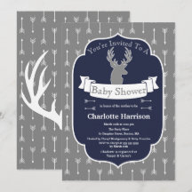 Modern Rustic Grey & Navy Deer & Arrow Baby Shower