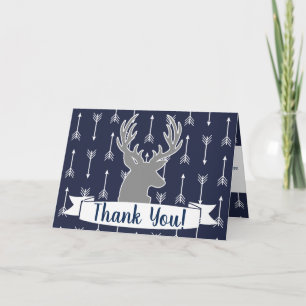 Modern Rustic Grey & Navy Deer & Arrow Thank You Card
