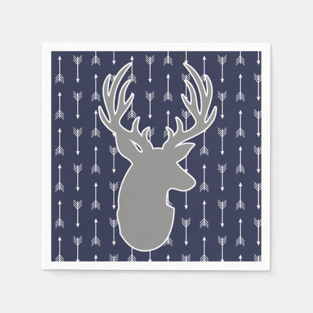 Modern Rustic Grey & Navy Deer & White Arrows Napkin (Front)