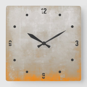 Modern Rustic Grey Orange Abstract Square Wall Clock