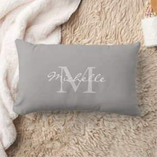Modern rustic Grey personal monogram name Lumbar Cushion