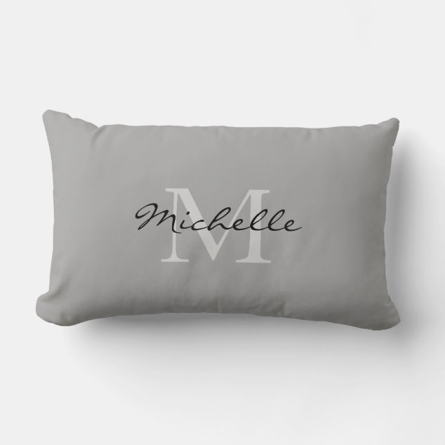 Modern rustic Grey personal monogram name Lumbar Cushion (Front)