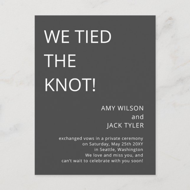 Modern Rustic Grey Wedding Announcement Postcard (Front)