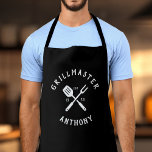 Modern Rustic GRILLMASTER Cool Retro Custom Adult Apron<br><div class="desc">Retro cool personalised GRILLMASTER bbq apron in a logo-style typography design featuring your custom name and birth year. Great gift for Father's day or a unique birthday gift for the guy who loves to barbeque. This is the black version.</div>