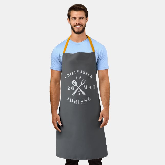 Modern Rustic GRILLMASTER Custom Cool Adult Apron (Worn)
