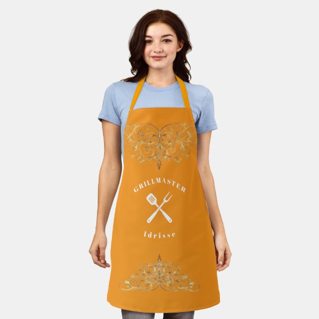Modern Rustic GRILLMASTER Custom Cool Adult Apron (Worn)