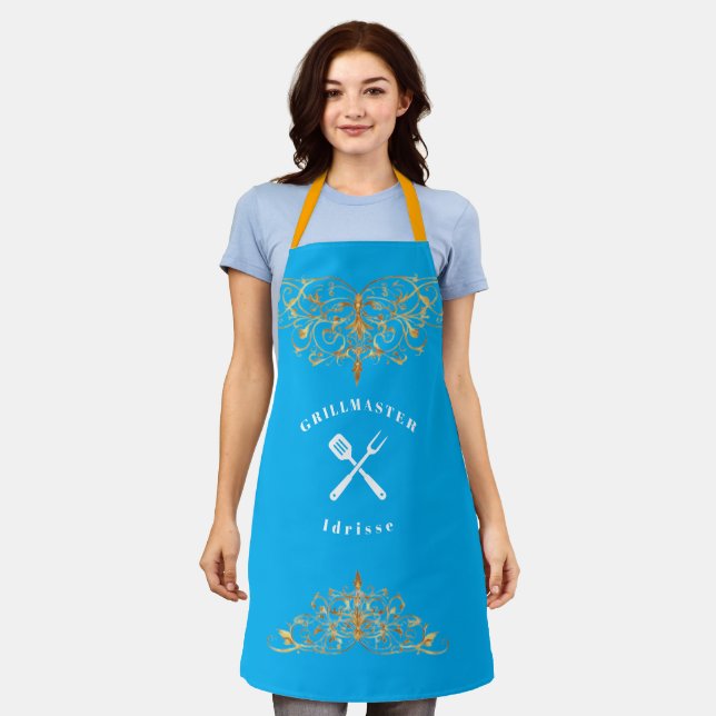 Modern Rustic GRILLMASTER Custom Cool Adult Apron (Worn)