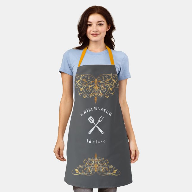 Modern Rustic GRILLMASTER Custom Cool Adult Apron (Worn)