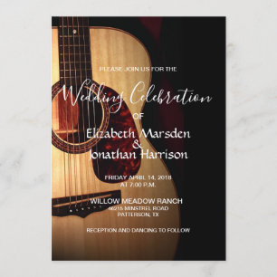 Modern Rustic Guitar Musical Musician Wedding Invitation