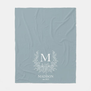 Modern Rustic holiday monogram Cadet Grey Fleece Blanket