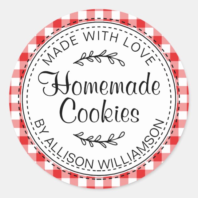 Modern Rustic Homemade Cookies Red Check Classic Round Sticker (Front)