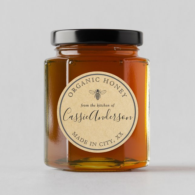 Modern Rustic Homemade Honey Personalised Kraft Classic Round Sticker (Creator Uploaded)
