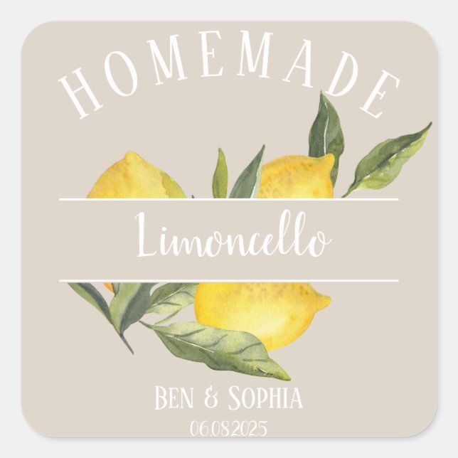 Modern Rustic Homemade Italian Limoncello Labels (Front)
