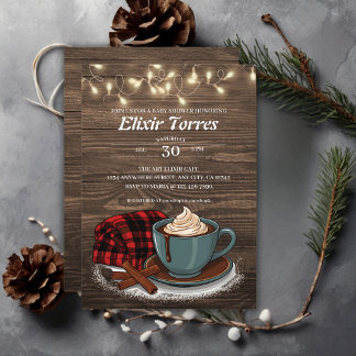 Modern Rustic Hot Cocoa Cosy Baby Shower Invitation