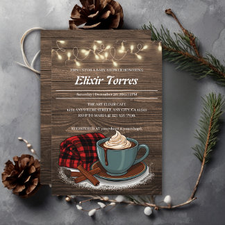 Modern Rustic Hot Cocoa Cosy Baby Shower Invitation