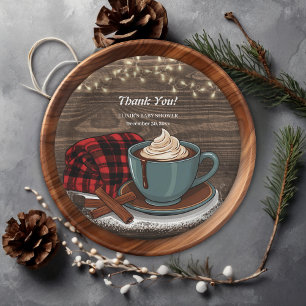 Modern Rustic Hot Cocoa Cosy Baby Shower Paper Plate