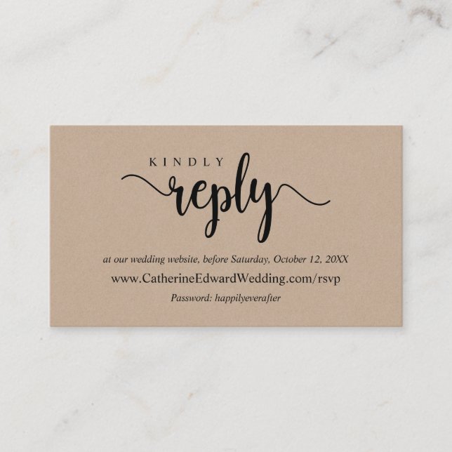Modern Rustic Kraft, Black font, online RSVP websi Enclosure Card (Front)