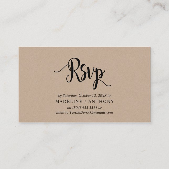 Modern Rustic Kraft, Black font, RSVP respond Enclosure Card (Front)