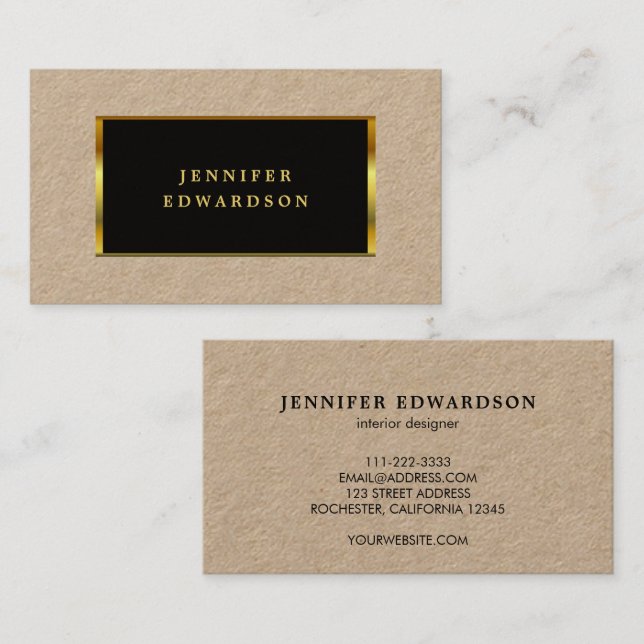 Modern rustic kraft black gold professional business card (Front/Back)