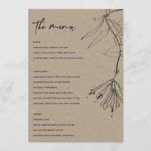 MODERN RUSTIC KRAFT BLACK LINE DRAWING FLORAL MENU